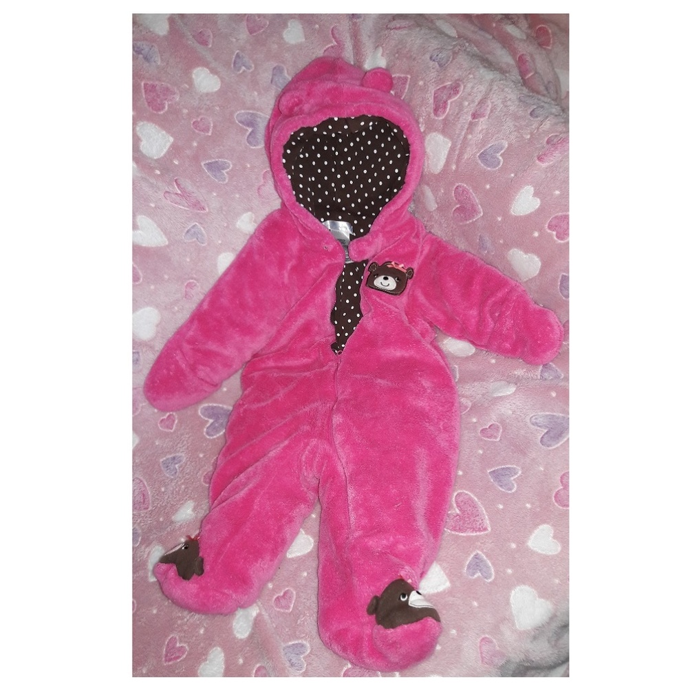 Fleece Onesie with Bear Hoodie & Footies 3-5M - Picture 4 of 5